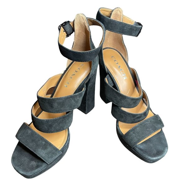 Coach Shoes - Coach Black Suede Platform Ankle Strap 4.5 Inch Heels Size 7